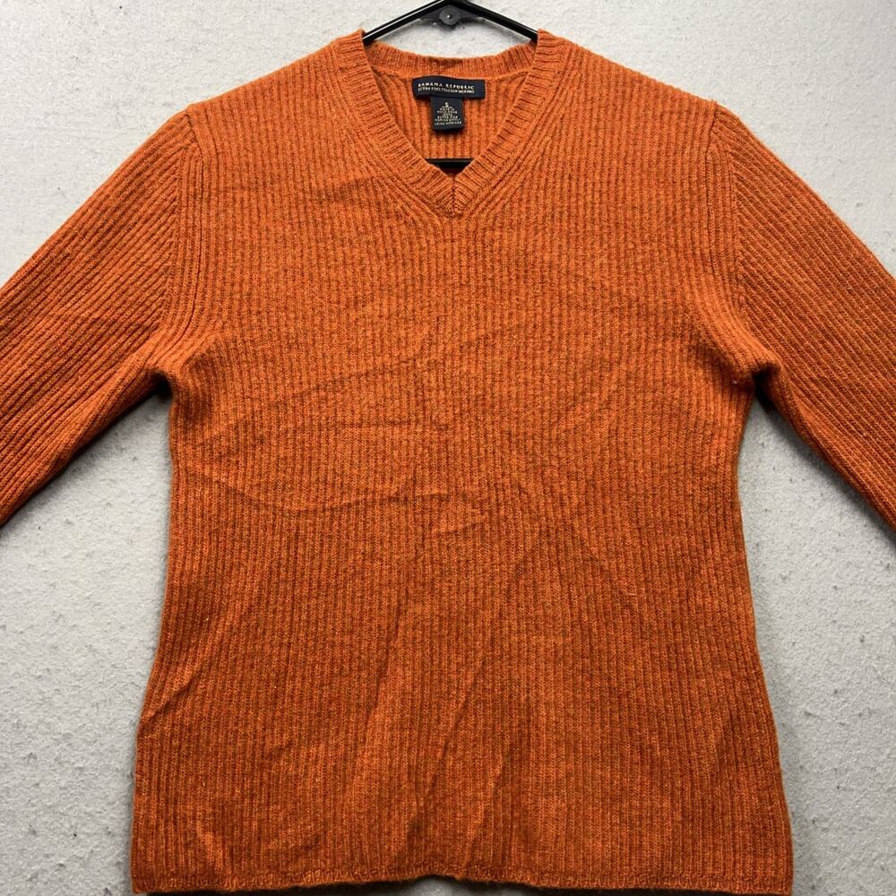 Vintage Banana Republic Italian Merino Wool Sweater Orange V Neck Women S 2005